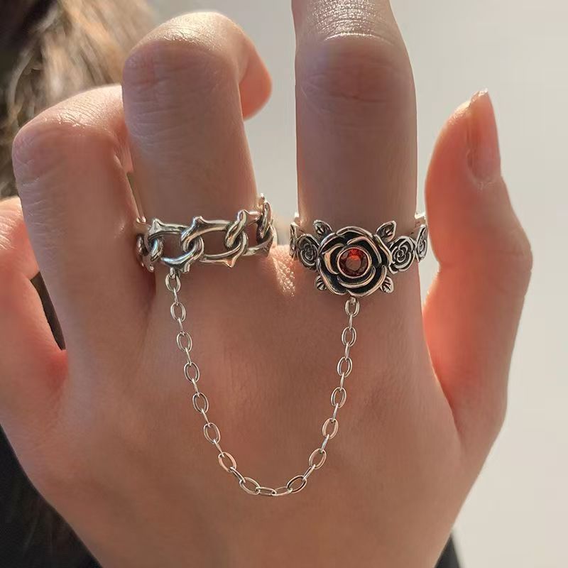 Rose Thorn Double Ring Stacked Open Ring chain 