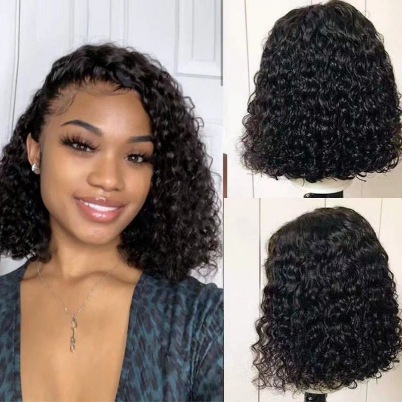 Women Lace Front Synthetic Wig Black Middle Part Short Hand Tied Small Curly Wig Natural Looking Short Tiny Curls Hair Head Cover Daily Party Cosplay Ladies Wig
