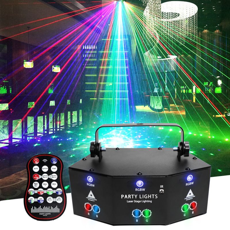 Party Lights Dj Disco Lights, Strobe Stage Light Sound Activated Laser Llights Projector with Remote Control for Parties Bar Birthday Wedding Holiday Event Live Show Xmas Decorations Lights