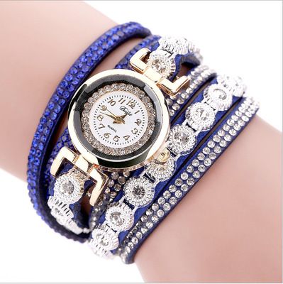 New winding strap small circular watch, simple and fashionable casual women's watchBlue