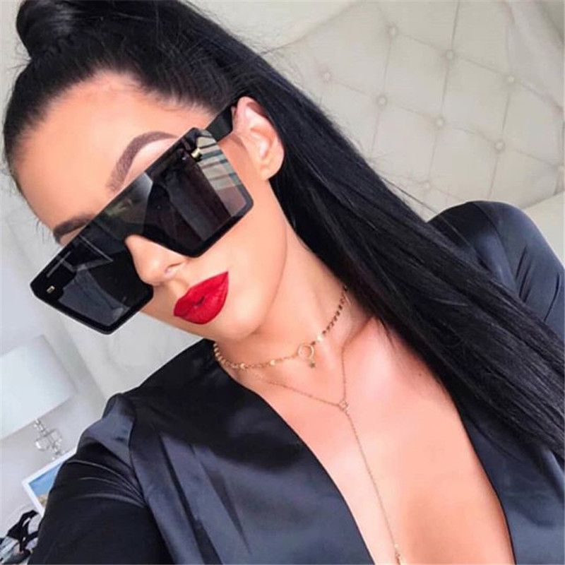 Oversized Square Sunglasses Women Fashion Flat Top Red Black One Piece Men Shade Mirror UV400 Gafas