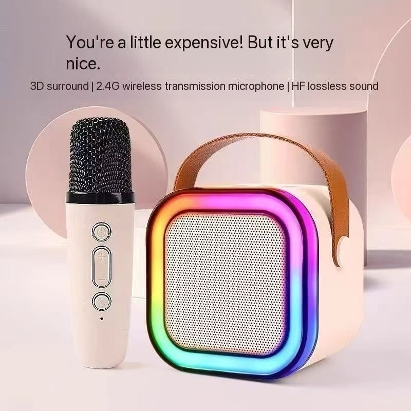Intelligent KTV Bluetooth Speaker: Double Microphone Color Lights Create KTV Atmosphere, Portable Entertainment New Experience