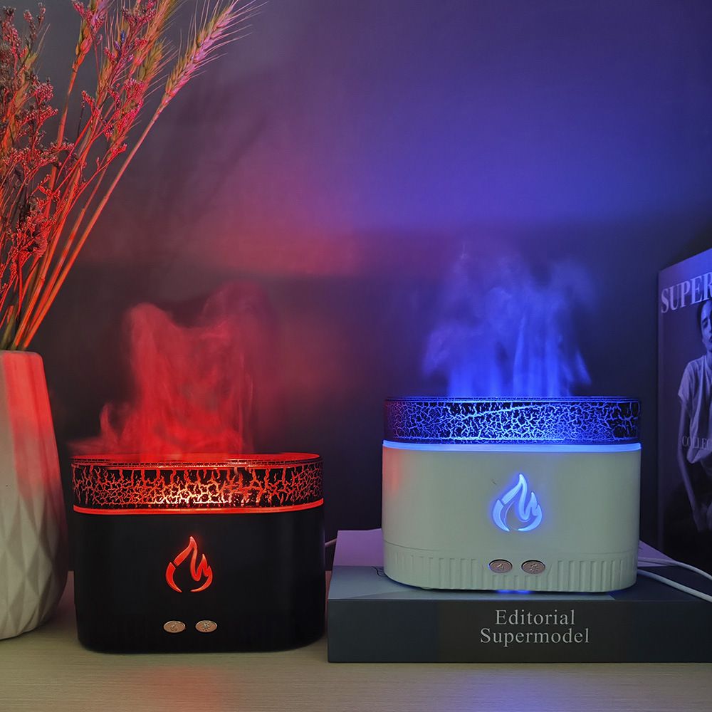 200mL Volcano Flame Aroma Diffuser Humidifier, 2-in-1 Essential Oil Diffuser & Cool Mist Humidifier, USB-Powered with LED Flame Light, Quiet Operation for Bedroom, Office, Home Decor
