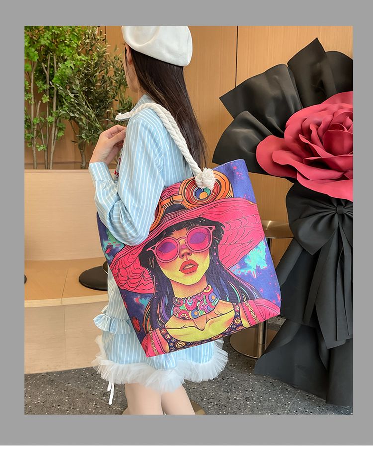 Miss DG Painting hand bag Cartoon canvas bag Large capacity Beauty Tote bag Shopping shoulder bag