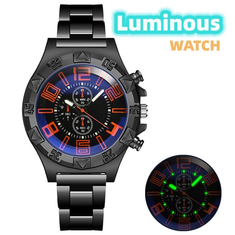 Men's luminous wrist watch New style leisure movement Blue light Steel strip Quartz watch CRRSHOP fashion trend white yellow red green blue orange present