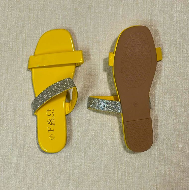 Women's luxury brand F&G flat leather slip-on easy wear casual stylish glitter design slippers