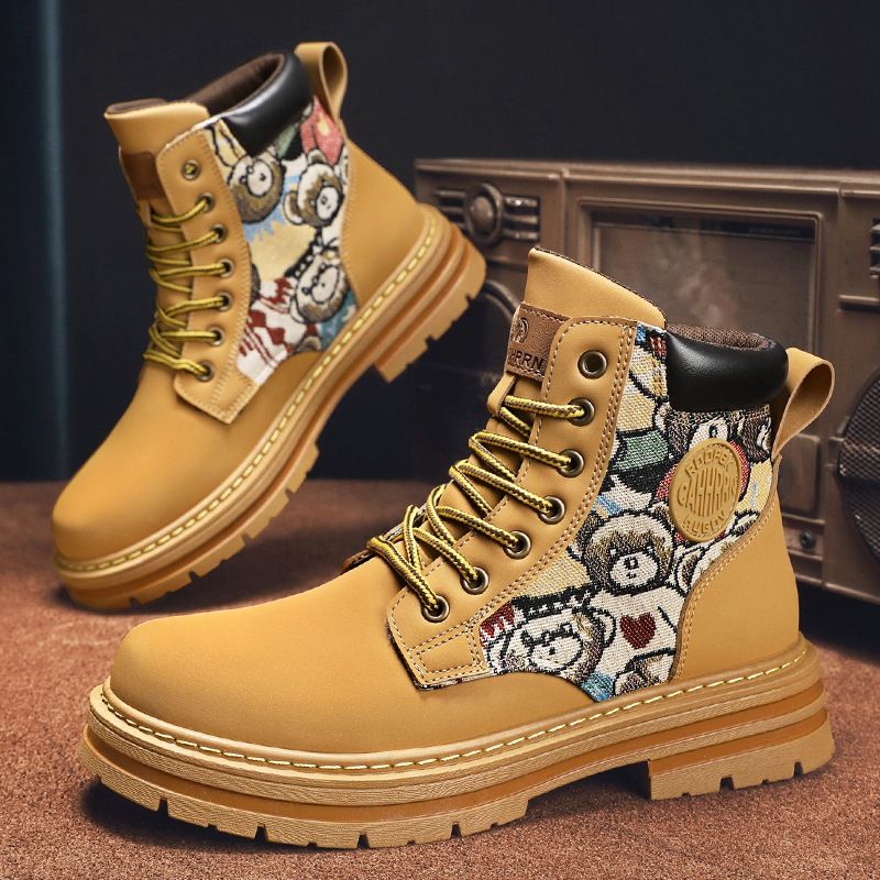 Big head boots for men, Martin boots for men, thickened high-cut workwear boots, warm and waterproof leather short boots for men