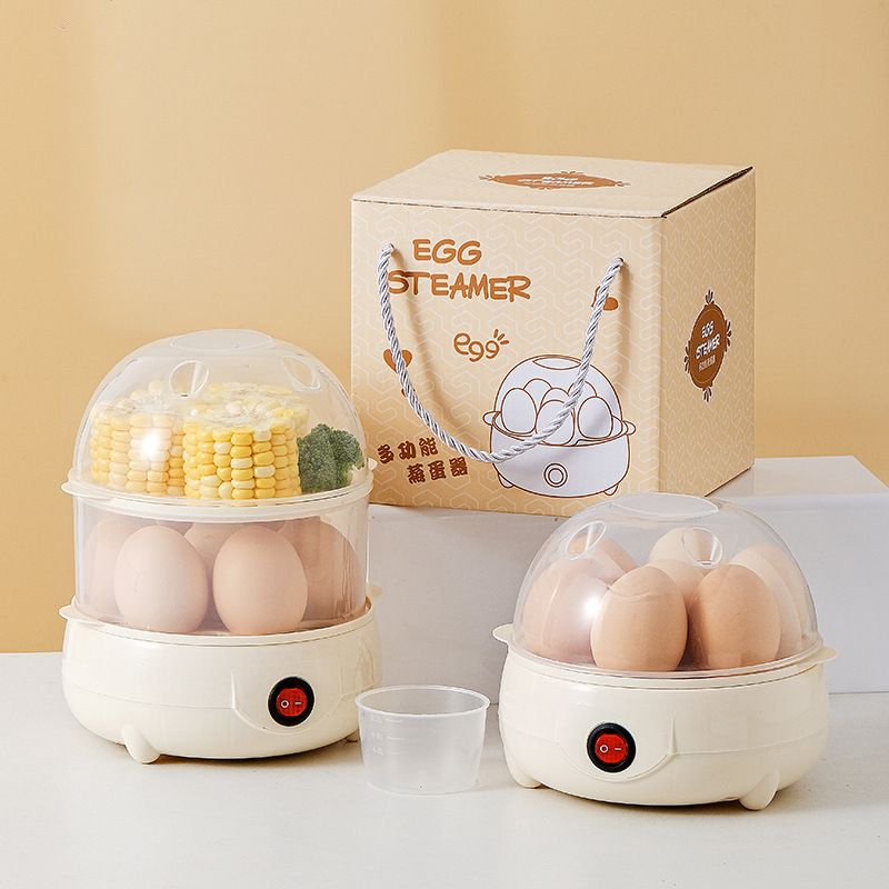 Single/Double Layer Mini Electric Egg Steamer, 350W 220V 50Hz Egg Cooker with Auto Shut-Off & Dry Burning Protection, Food Grade Material, Quick Breakfast Boiler, Portable Kitchen Gadget, Practical Gift & Souvenir