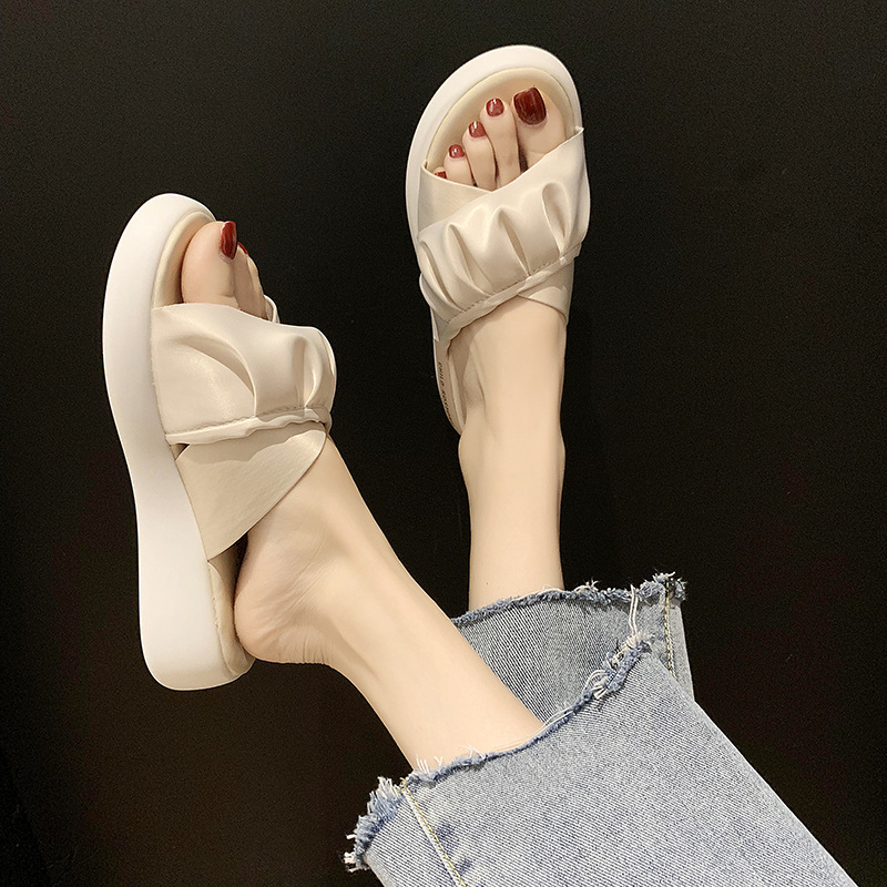 503 Womens Cloth Cross Bands Sandals Thick Sole Comfortable Summer Vacation Beach Slippers Slide Shoes