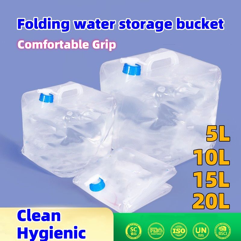 Folding water storage bucket CRRSHOP Transparent folding bucket water storage bucket faucet 5L, 10L, 15L, 20L soft water bag plastic drinking bucket