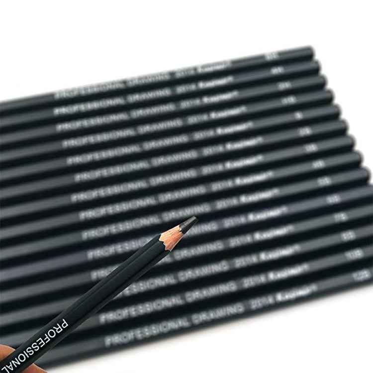 Artist Charcoal Drawing Pencils Set 6H-12B Range Soft/Medium/Hard Black 14Pcs/Set