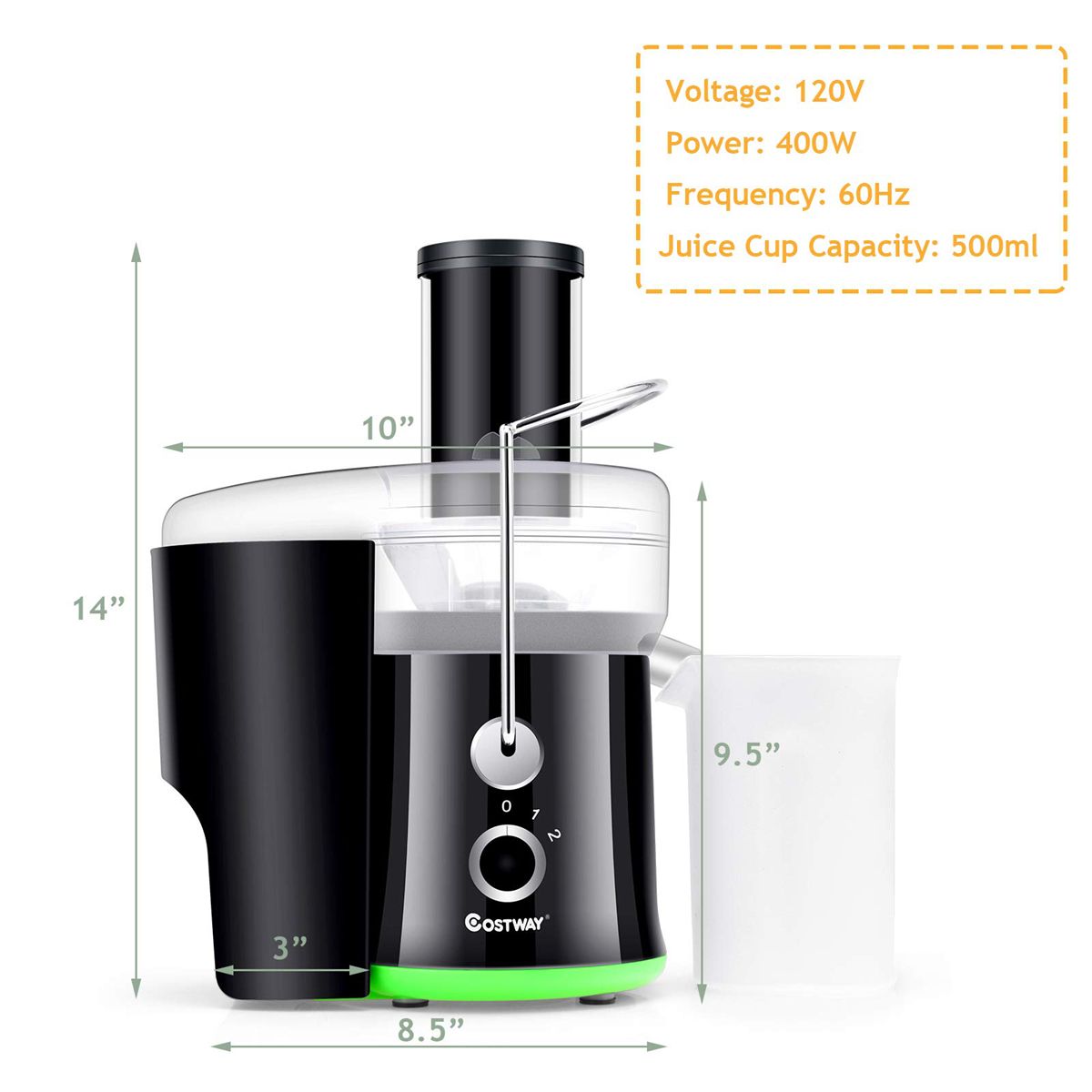 Juicer Machine, Centrifugal Juicer with 3-Inch Wide Mouth, BPA-Free Stainless Steel Juice Maker with 2-Speed Control, Masticating Juice Extractor for Fruit Vegetable