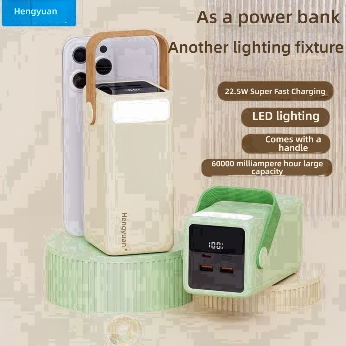 60000mAh two-way fast charging power bank with camping lightUltra-large capacity outdoor mobile power supply, suitable for live streaming and camping
