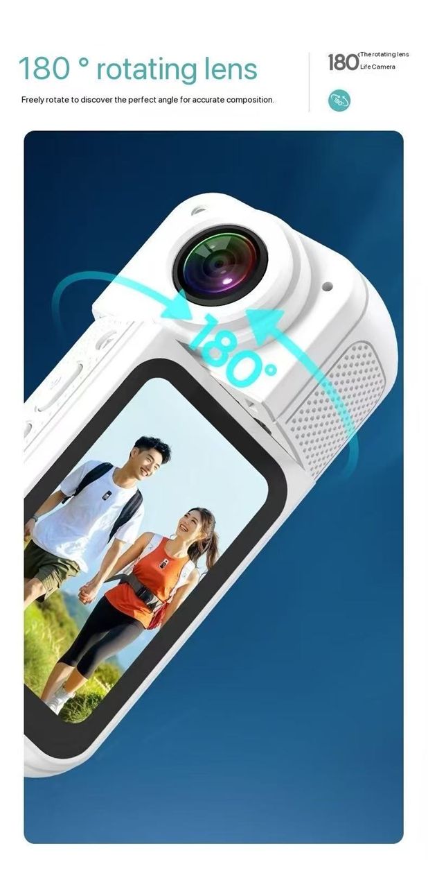 Ultra-Lightweight 35g Action Camera with 180 Rotating Lens and Magnetic Mount，    *   Action Camera