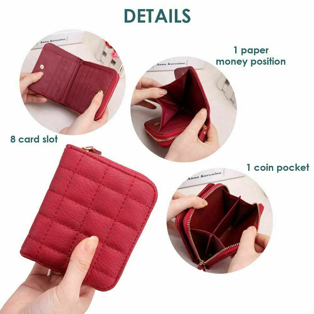 Women Short Wallets PU Leather Female Plaid Purses Card Holder Wallet Fashion Woman Cute Small Zipper Wallet With Coin Purse