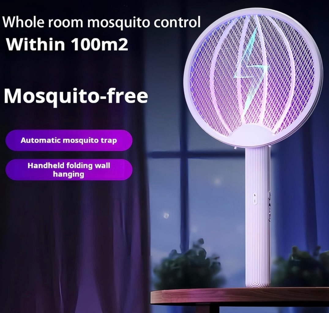 Electric Fly Swatter Mosquito killer Lamp 2 in 1, Foldable, Standing, Wall Mounted, 3000 V with USB, Rechargeable, Suitable for Home, Garden, Camping, Indoor and Outdoor Use