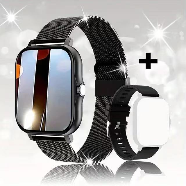 For Xiaomi Samsung Huawei Android Phone Color Screen Full Touch Custom Dial Smart Watch Women Bluetooth Call SmartWatch Men NewBlack mesh