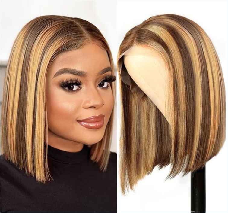 Human Hair Wigs BOBO 4*4 lace front short Bob Wigs - Straight Wigs Pre Plucked For Woman
