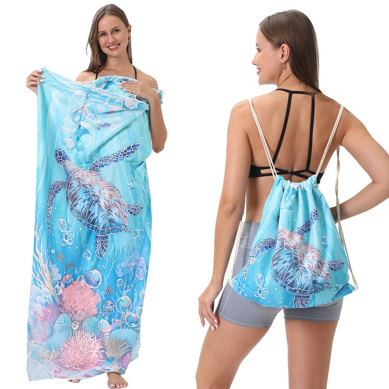 2 - in - 1 foldable beach towel, printed bath towel, all - in - one beach towel with a storage bag that can be folded and stored