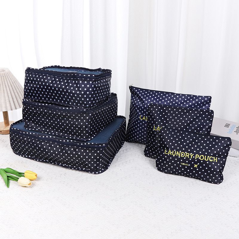 6-Piece Waterproof Travel Luggage Organizer Set Colorful Printed Packing Cubes for Clothes Sorting Storage Bags
