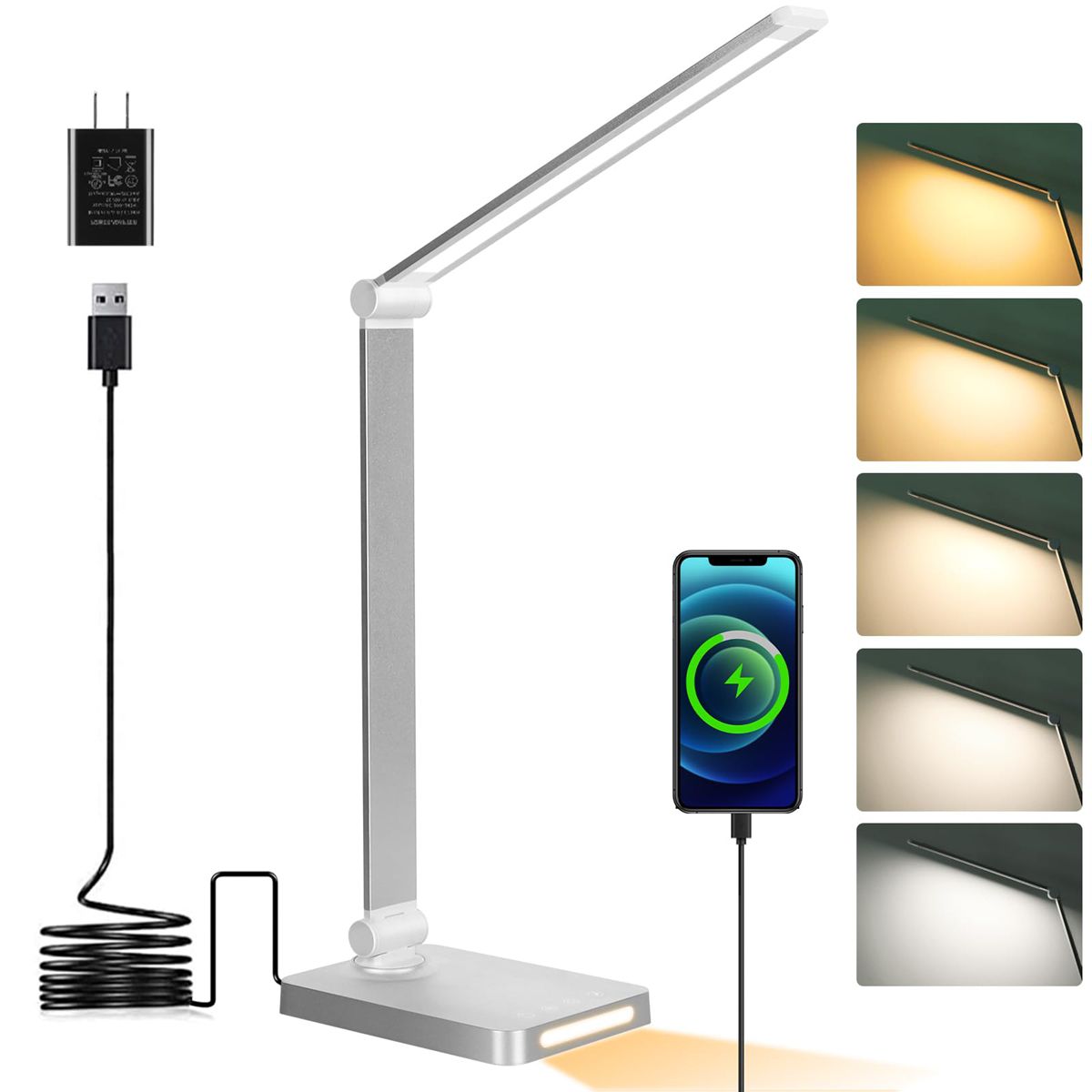 LED Desk Lamp with USB Ports,Touch Desk Lamps for Home Office ,3 Brightness Desk Light with Small Night Light,Reading Lamp Table Lamp for Bedroom Bedside Study Black （with adapter）