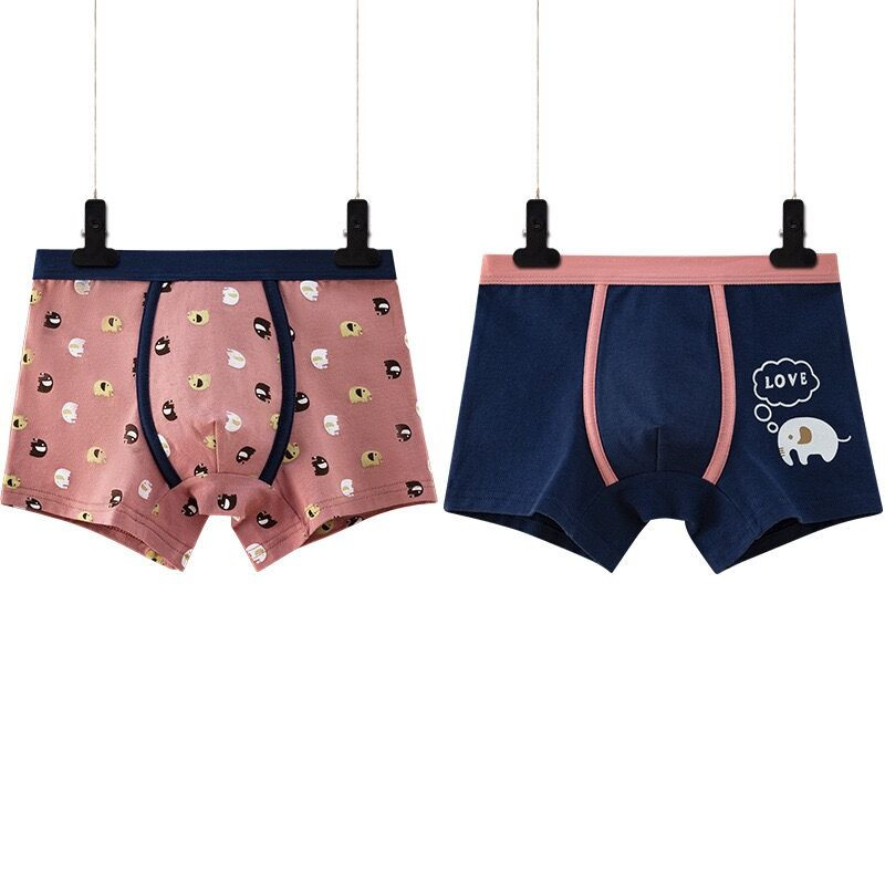 2pcs/lot Green Boy Underwear Boxer All Seasons Boy Cotton Underpanties Kids Clothes 3 4 6 8 10 12 14 Years OldElephants