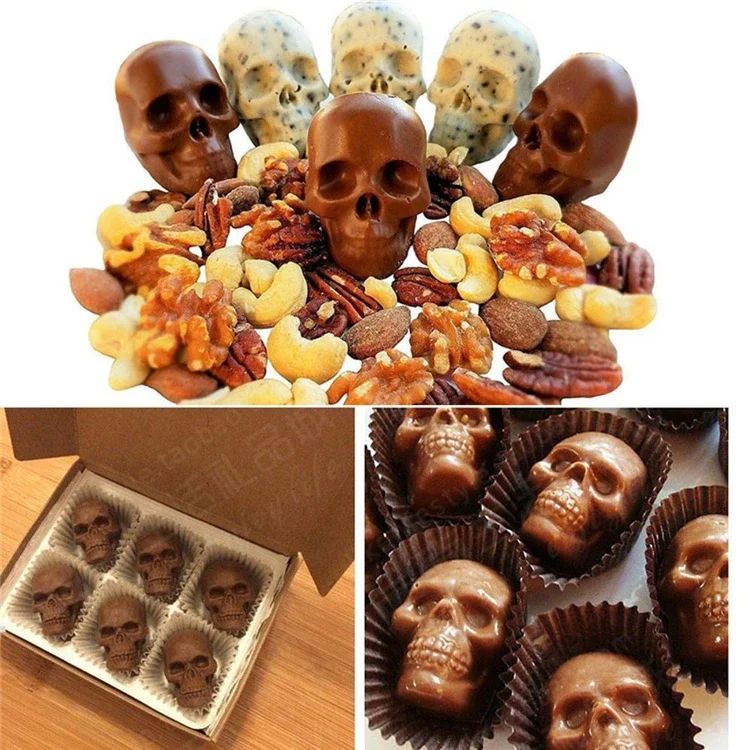 3D Skull Ice Cube Tray, Silicone Ice Maker Molds with Funnel, 4 Cavity Ice Cube Tray for Ice Cream & Party