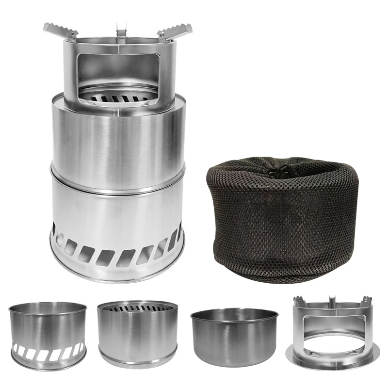 Portable Stainless Steel Round Wood Stove Outdoor Camping Picnic Stove Charcoal Stove Solid Alcohol Stove Trumpet