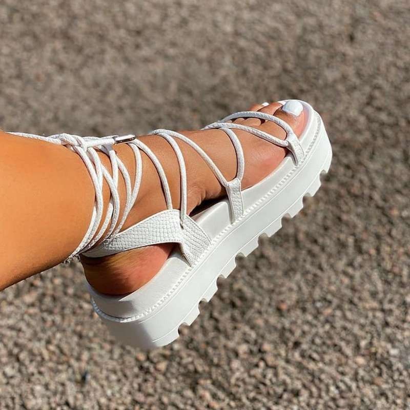 Euro-american platform Roman shoes women's lace-up platform beach shoes plus size 2022