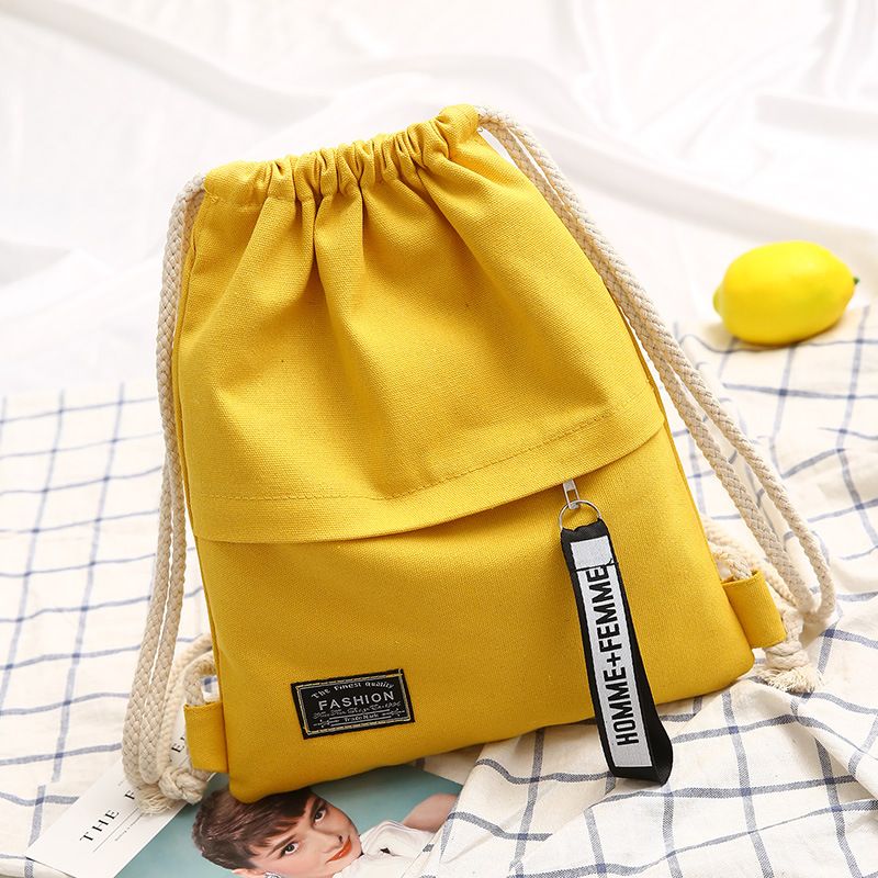 Lightweight Drawstring Canvas Bag For Girls Simple Portable Backpack Student School Bag Casual Pocket Bag For Study & Daily Use

