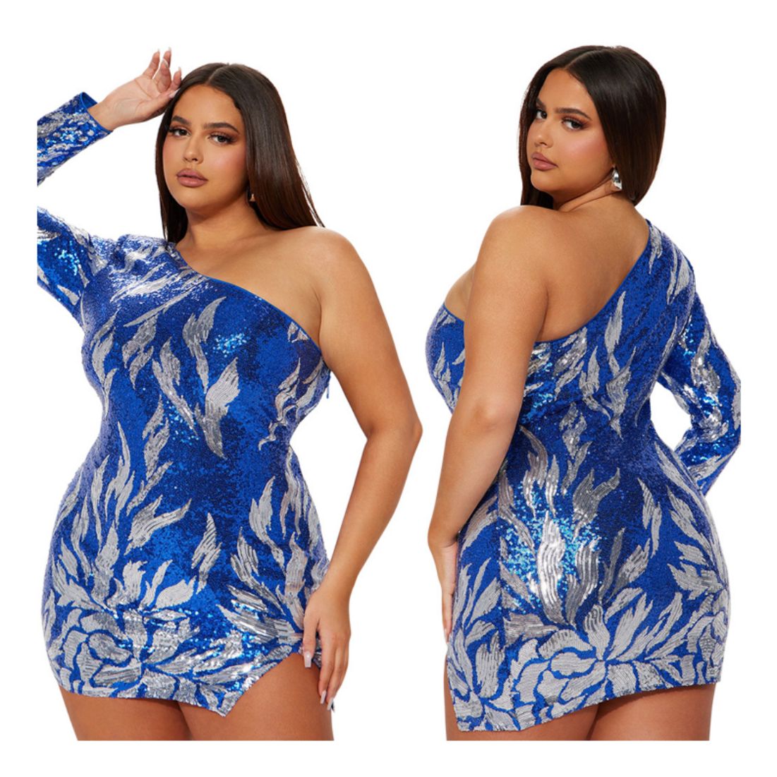 New fashion one-shoulder slim sequined hip dress with short skirt fashion sexy party bar performance skirt female lady ladies woman women