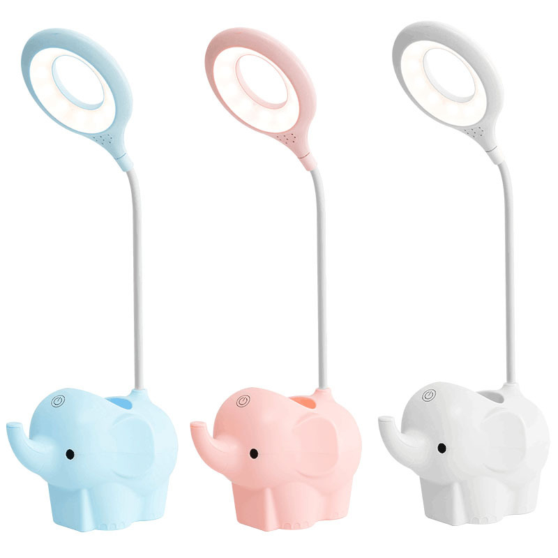 1268 Cute Elephant Desk Lamp, Mini Small Desk Lamp for Home Office Light, Kid Desk Lamps for Girls Boys Table Lamp, College Dorm Room LED USB Charging Desk Lamp