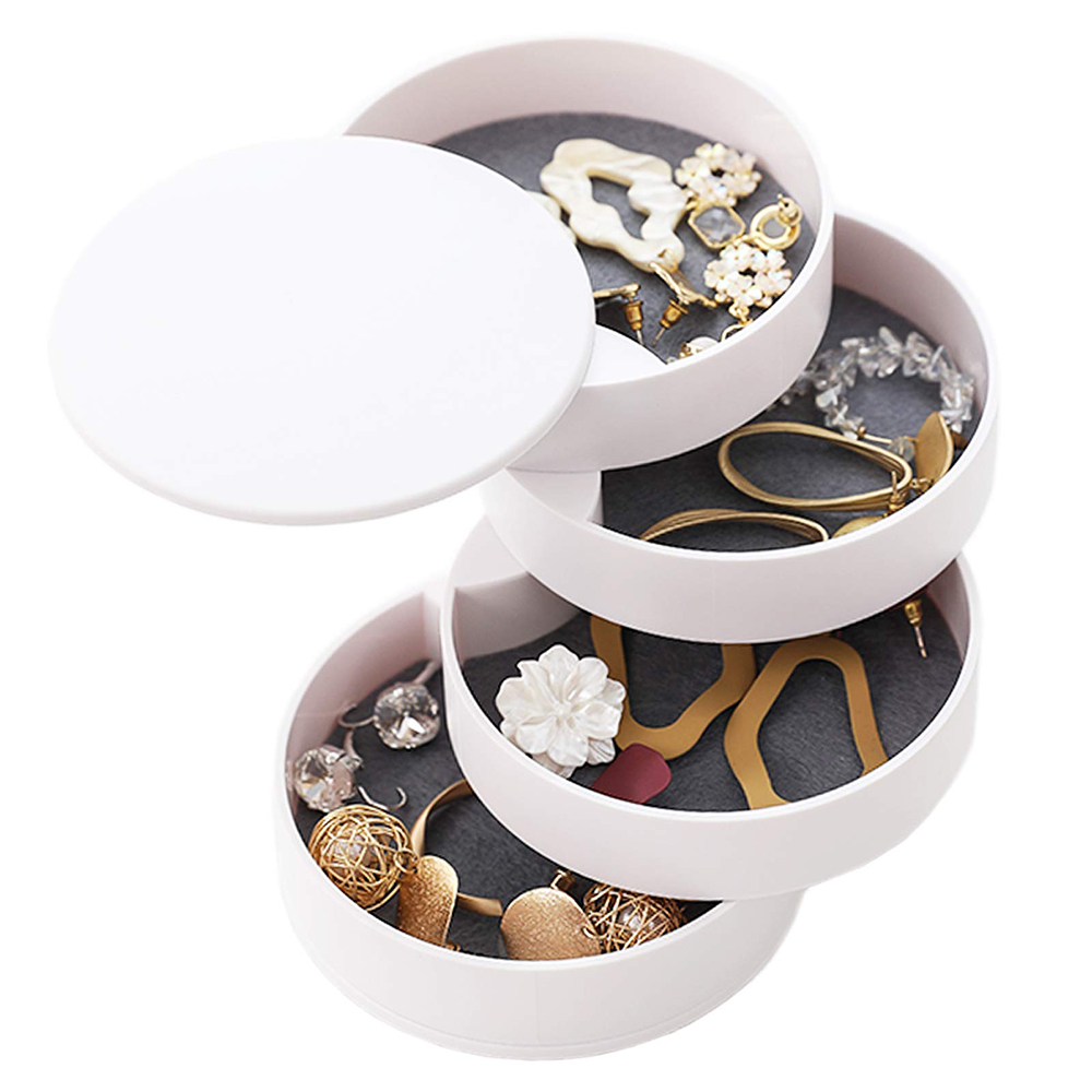 Jewelry Organizer Box 4-Layer 360°Rotating Showcase Storage Organizer Rings,Small Jewelry Storage Box with Lid for Earring Ring Bracelet Lipstick Fits on Dressers Office