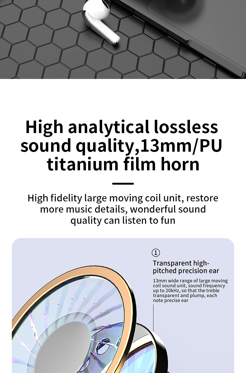 Half In Ear Noise Reduction H69 Transparent Bluetooth Earphones With Charging Compartment Bluetooth Headphones Air Pods