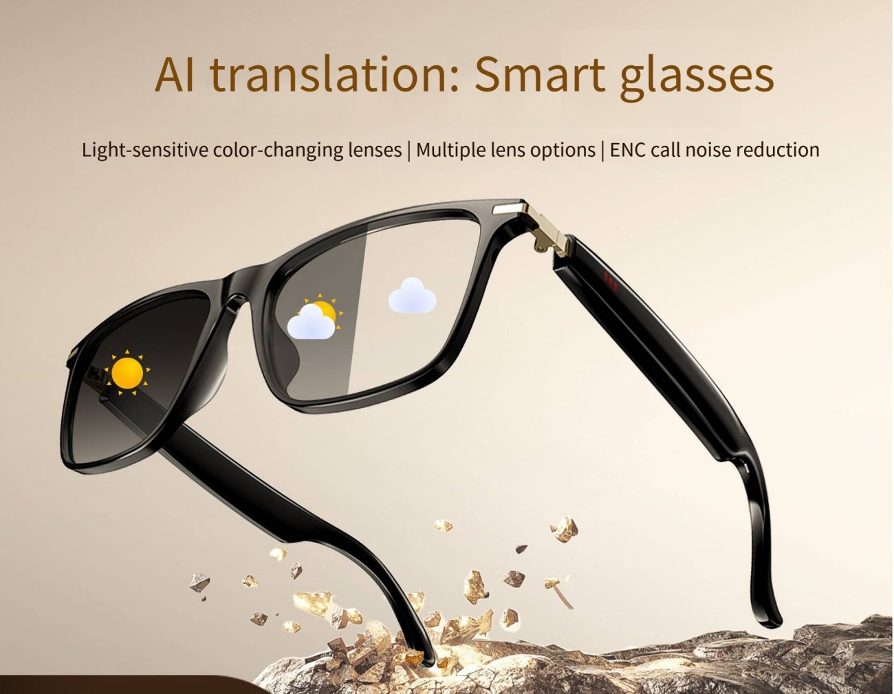 - 2026 Updated AI Translation Smart Glasses, Photochromic, Bluetooth Calling, Wireless Music Playback, Multilingual Real-Time Translation, Stylish Wearable Smart Glasses