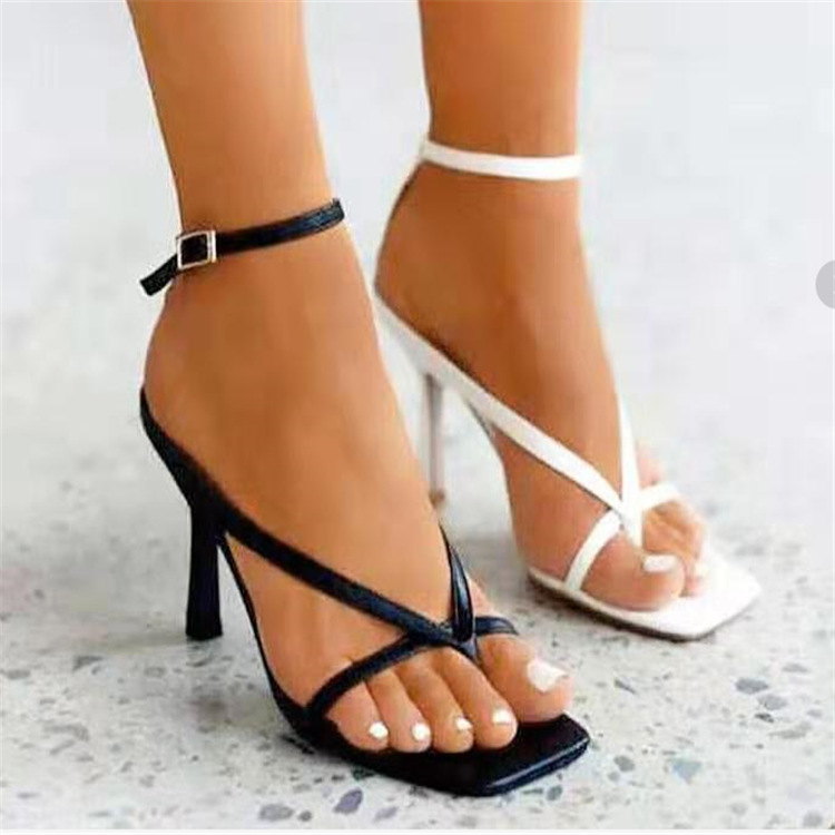 802 Fashion High-heeled Cross Strap Hollow Women's Shoes Square Toe Catwalk Buckle Women's Sandals