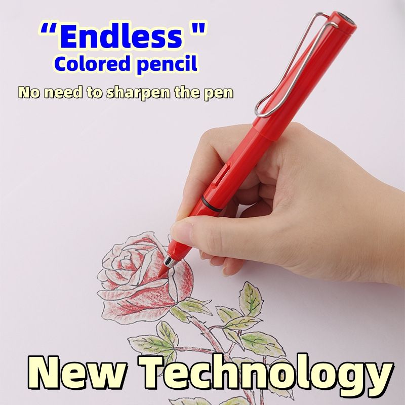 Colored pencil, no sharpening pencil, black technology skin, no ink, student pencil, eternal and continuous, upright drawing, endless writing CRRSHOP free shipping pen pencil