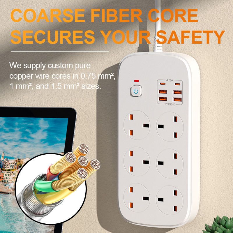 UK Plug Multi-Socket Power Strip, High Power Universal Outlets with USB Charging Ports, Smart Extension Cord, Available in Black & White, 2500W Heavy Duty Surge Protector for Home Office