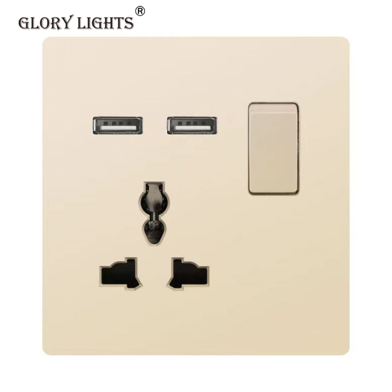 Glory Electric Socket With USB, UK 13A Power Socket With USB Plug, Universal Wall Push Button Light Switch