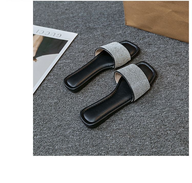 Square head flat flat comfortable slippers 2024 new women's drag outside to wear Europe and the United States large size leisure beach sandals 993