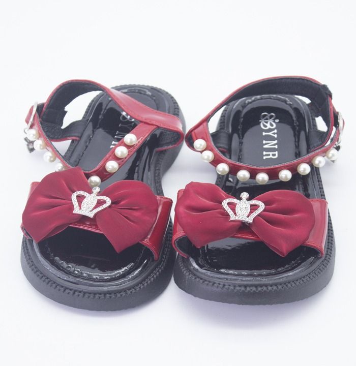  Girls Bow & Faux Pearl Decor Ankle Strap Sandals
