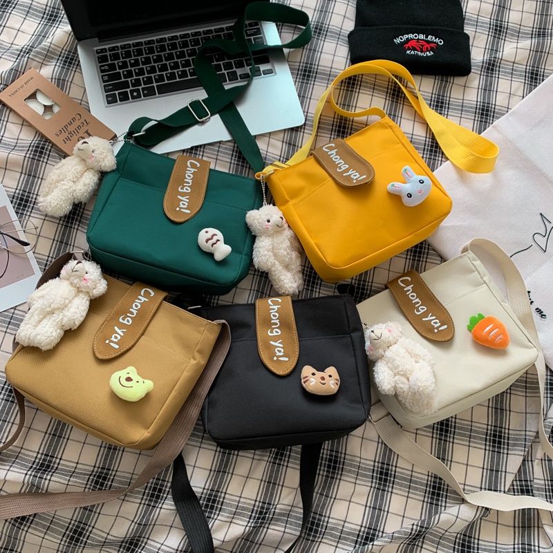 New Cartoon Canvas Crossbody Bag, Cute Literary Student Shoulder Bag, Fashion Mini Mobile Phone Purse for Women
