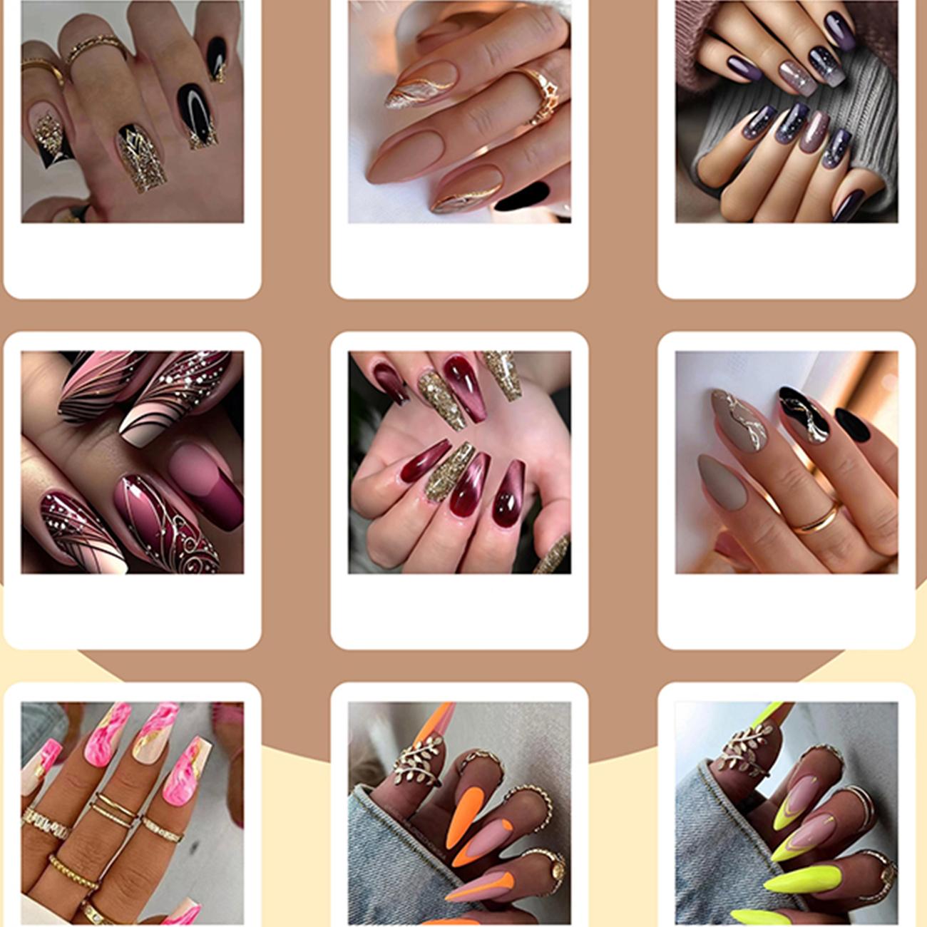 Fake Nails French Tip Artificial Acrylic Nails Glossy Glue on Nails Gold Bling Glitter Stick on False Nails with Design 24pcs