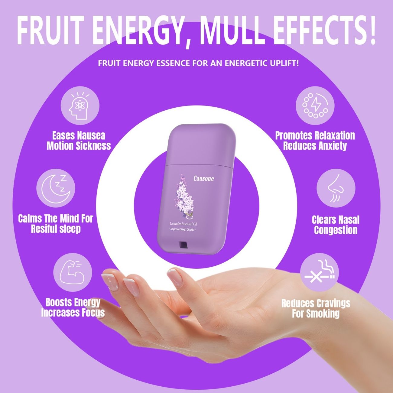 CAUSONE Lavender Essential Oil Nasal Inhaler, Refreshing & Mind-Boosting Stick, Mood Relief & Nasal Decongestant, Aromatherapy Nose Stick for Energy & Calm

