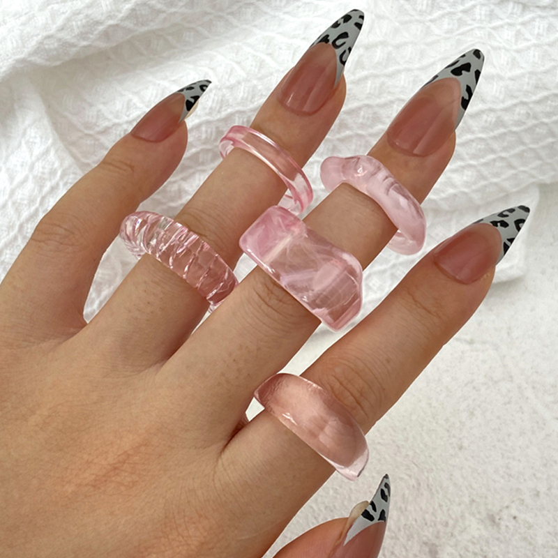5pcs Korean Colorful Transparent Resin Acrylic Rings Set for Women Trendy Geometric Square Round Ring Wedding Jewelry