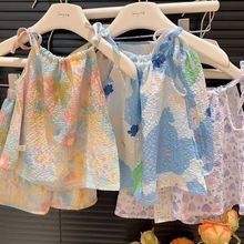 Children's stylish floral vest skirt pants 2025 summer children's suits girls new sling baby girl two-piece suit