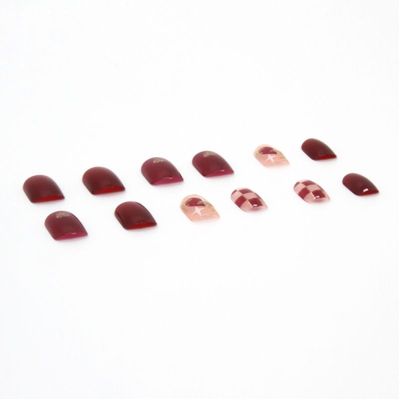 Women Wearable Nails Full Cover Nail Art Red Color Short Style Fake Nails 