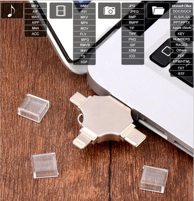 MECOLA 4 in 1 16/32/64/128GB Photo Storage Stick USB Flash Drive for iPhone USB-C iPad Android Samsung USB for iPhone 13/13 pro/12/12 pro/12 mini/11/11/Pro//XR/X/XS MAX, Photo Storage for PC,MacBook