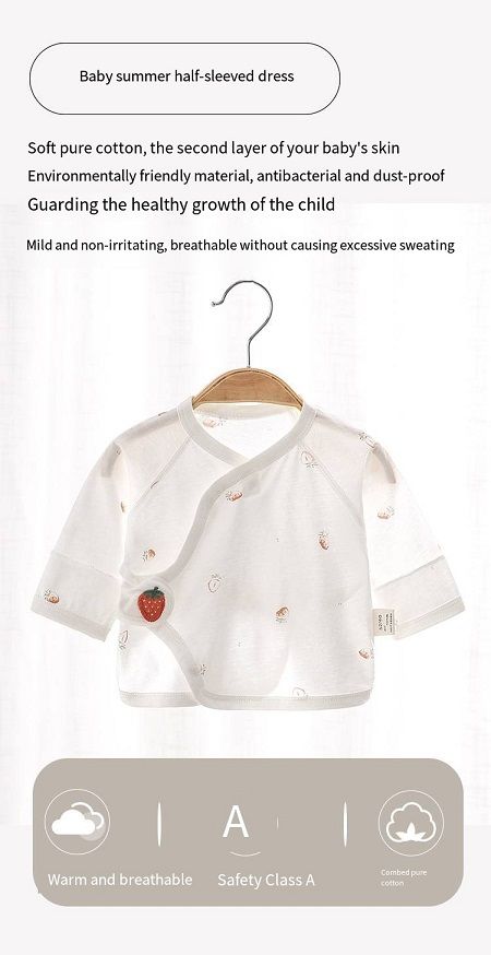 Newborn Ice Ceramic Cotton Kimono Top, No Bone Stitching Baby Half-Back Shirt, Breathable Wrap-Around Top with Magic Tape, Double Belly Protection, 52-59cm