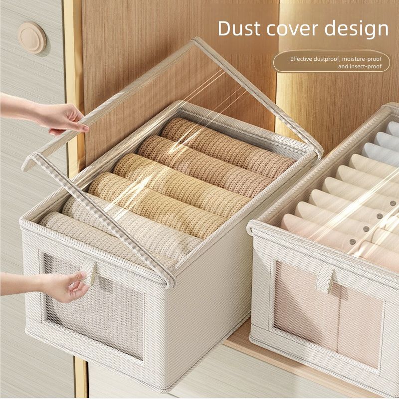 Oxford Cloth Window Visible Clothing with Lid Storage Box Household Clothing Fabric Storage Box Large Organizing Artifact Box Home Storage Organization Baskets Bins Containers Lidded Storage Bins